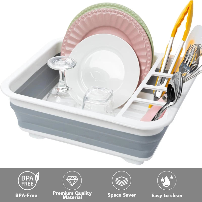 Kitchen Foldable Dish Plate Rack with Drainer