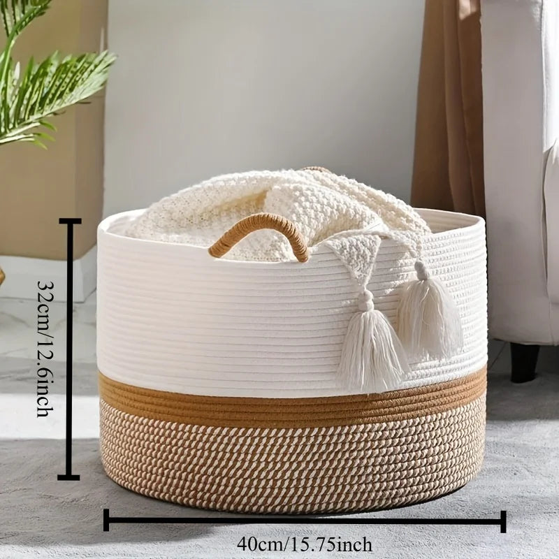 Large Cotton Rope Woven Storage Basket – Blanket & Laundry