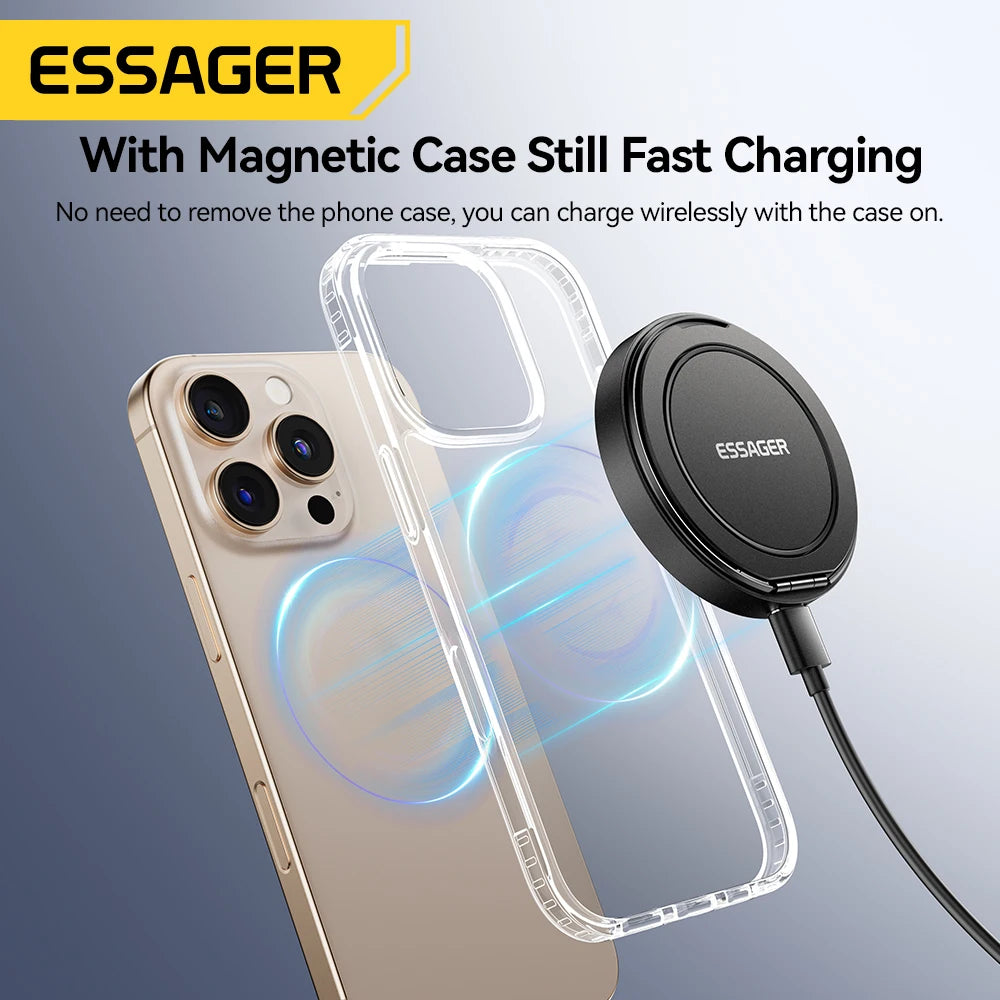 Essager 15W Magnetic Wireless Charger with Foldable Stand – iPhone & AirPods Fast Charging