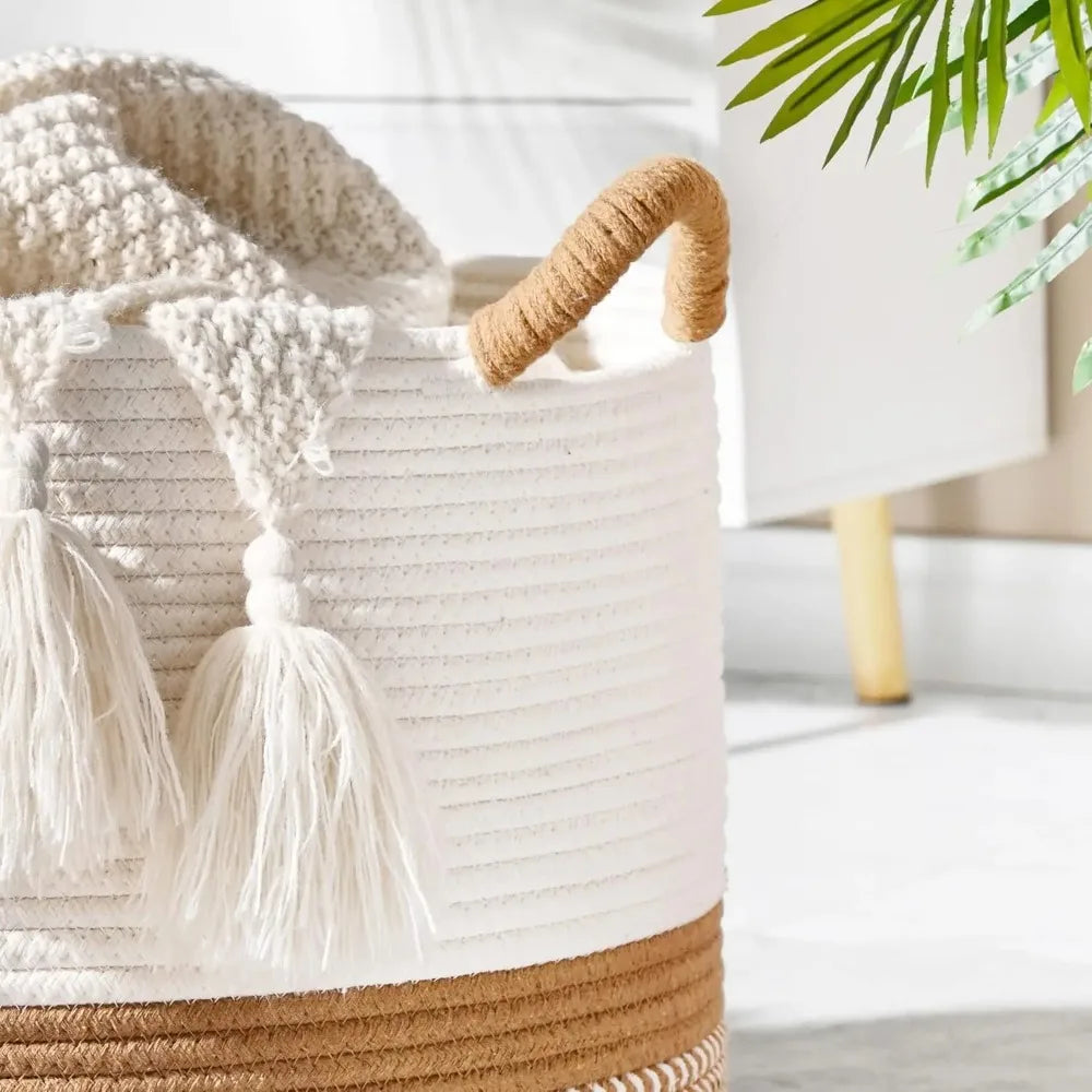 Large Cotton Rope Woven Storage Basket – Blanket & Laundry