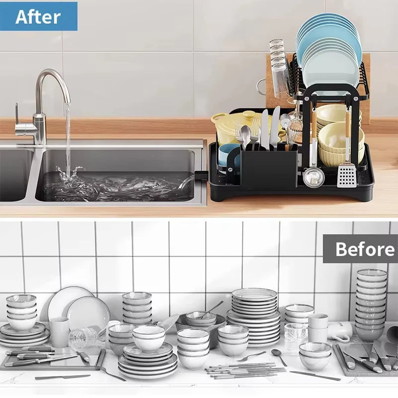 2 Tier Premium Carbon Steel Dish Rack Kitchen Organizer