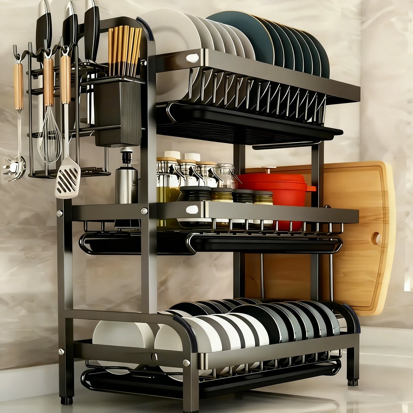 Vertical Multi-Tier Kitchen Countertop Organizer Dish Rack