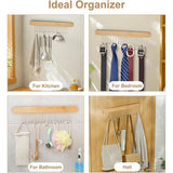 Wall-Mounted Retractable Wooden Hanger Storage Rack with Utility Hooks