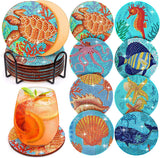 8PCS Ocean Series Painting Coaster Wooden Set