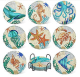 8PCS Ocean Series Painting Coaster Wooden Set