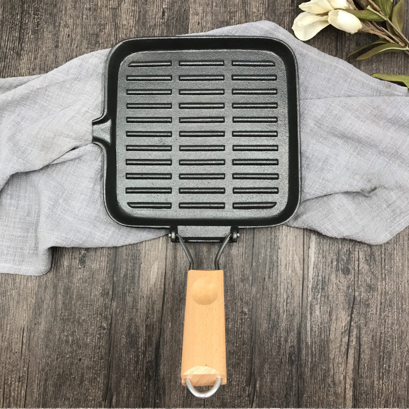 Cast Iron Camping Steak Skillet Folding Handle Grill Pan