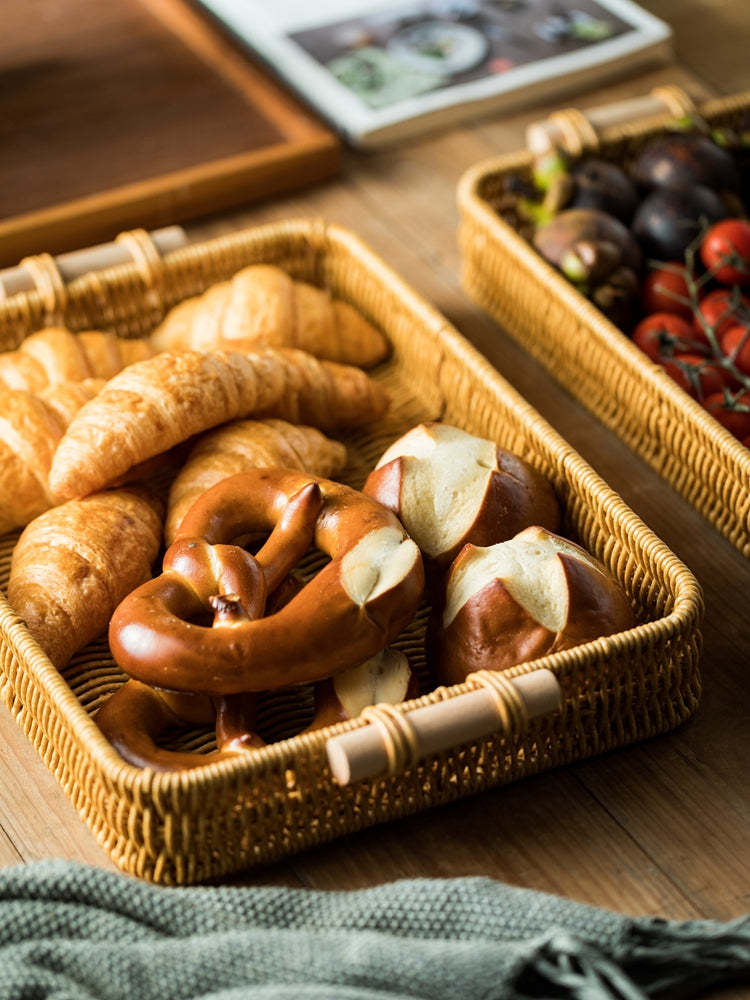 Rattan Design Plastic Bread Serving Rectangular Tray