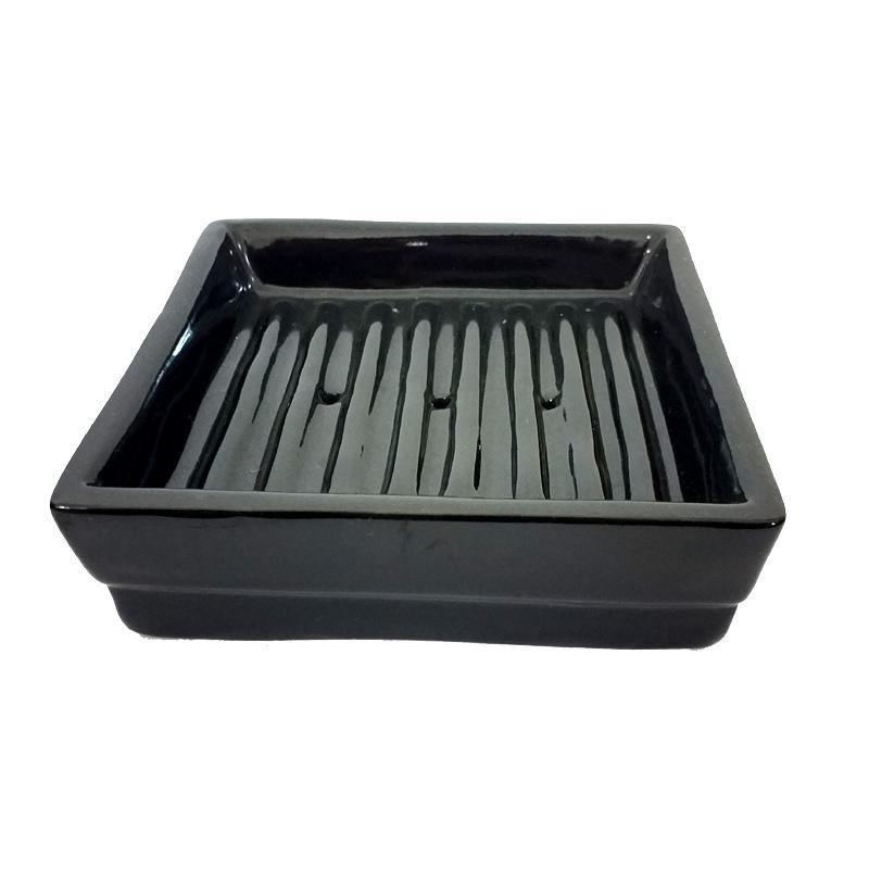 Square Ceramic Soap Dish Sleek Black Minimalist Design