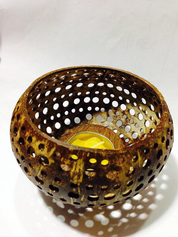 Handmade Coconut Shell Tea Light Candle Holder - bamagate-com