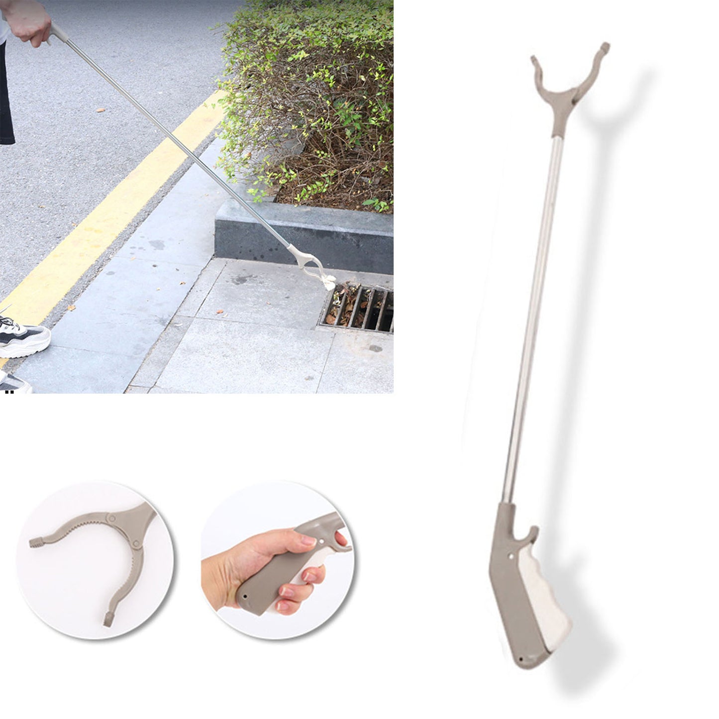 40cm Stainless Steel Grabber Reacher Tool – Non-Slip Grip, One-Hand Operation