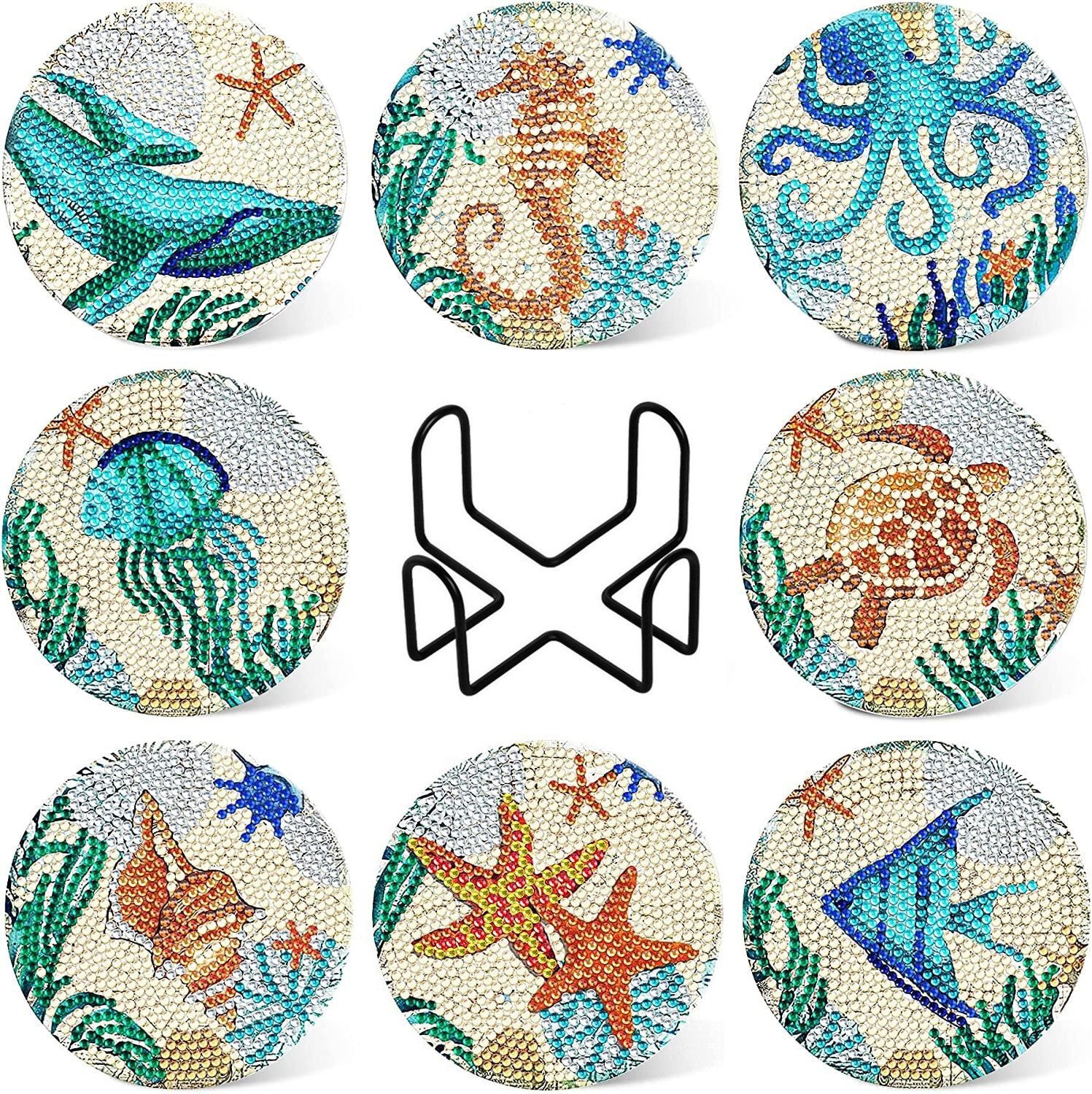 8PCS Ocean Series Painting Coaster Wooden Set
