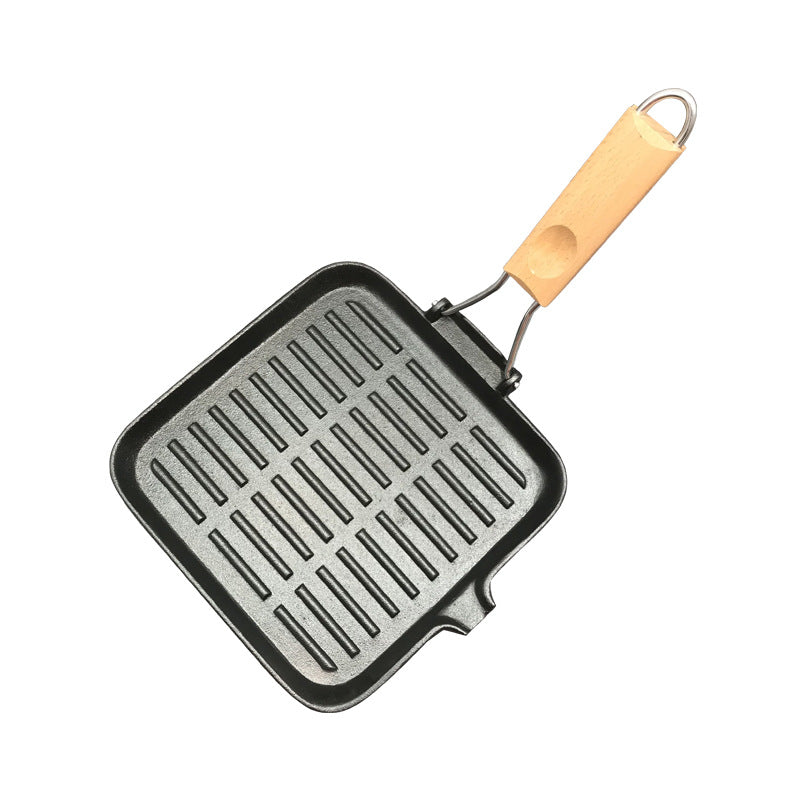 Cast Iron Camping Steak Skillet Folding Handle Grill Pan