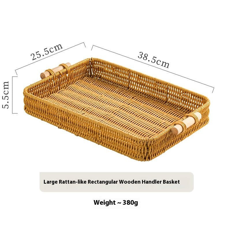 Rattan Design Plastic Bread Serving Rectangular Tray