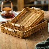 Rattan Design Plastic Bread Serving Rectangular Tray