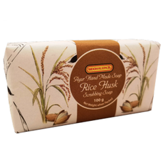 handmade soaps features natural rice husk exfoliants, providing gentle yet effective cleansing for the skin.
