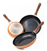Set of Harvest Ceramic Fry Pans with 26 CM size, non-stick ceramic coating, and wood-style handles for stylish and efficient cooking.