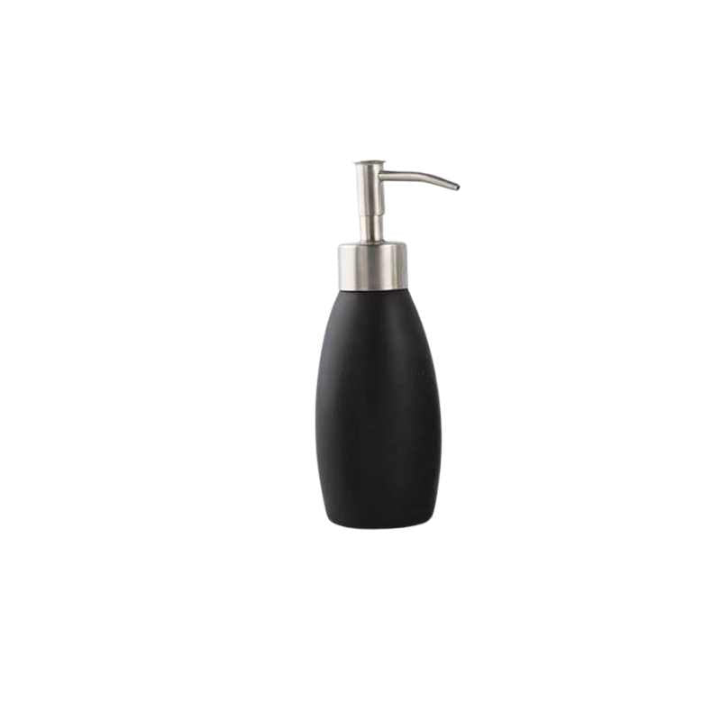 Black Ceramic Liquid Soap Dispenser 165 ml featuring a removable pump, ideal for shampoo or soap in contemporary Sri Lankan bathrooms.